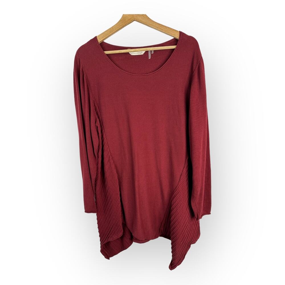 Soft Surroundings Womens 1X Scoop Neck Handkerchief Hem Tunic Sweater Maroon